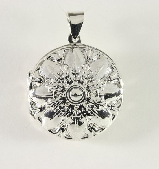 Rond zilveren medaillon met bloemgravering afbeelding 1