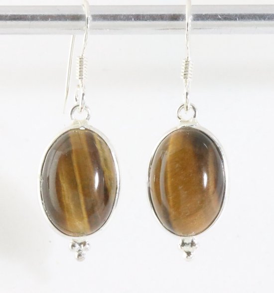 Fijne zilveren oorbellen met tijgeroog afbeelding 1