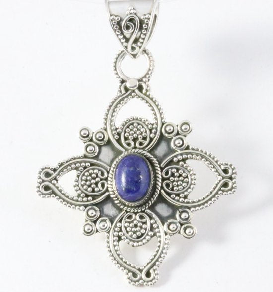 Traditionele bewerkte zilveren hanger met lapis lazuli afbeelding 5