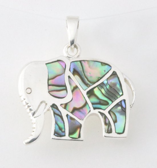 Zilveren olifant hanger met abalone schelp afbeelding 1