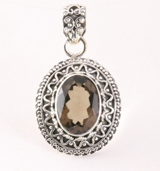 Bewerkte zilveren hanger met rookkwarts afbeelding 1