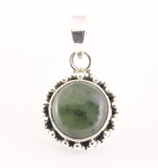 Fijne bewerkte ronde zilveren hanger met jade afbeelding 1