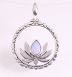 Ronde zilveren lotus bloem hanger met Australische opaal afbeelding 1