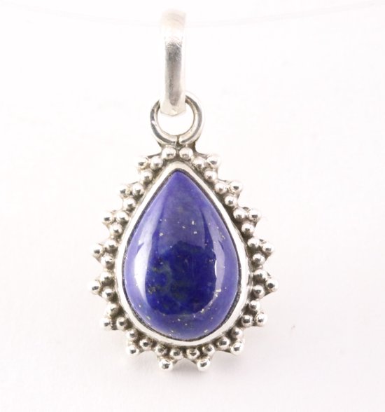 Fijne bewerkte druppelvormige zilveren hanger met lapis lazuli afbeelding 1