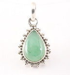 Fijne bewerkte druppelvormige zilveren hanger met groene aventurijn afbeelding 1