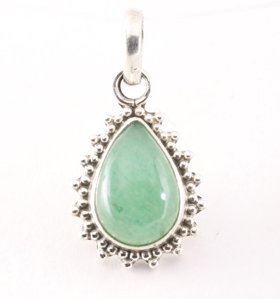 Fijne bewerkte druppelvormige zilveren hanger met groene aventurijn afbeelding 1