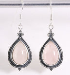 Bewerkte zilveren oorbellen met rozenkwarts afbeelding 1