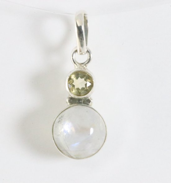 Fijne zilveren hanger met regenboog maansteen en citrien afbeelding 1