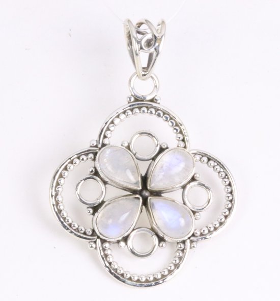 Opengewerkte zilveren hanger met regenboog maansteen afbeelding 1