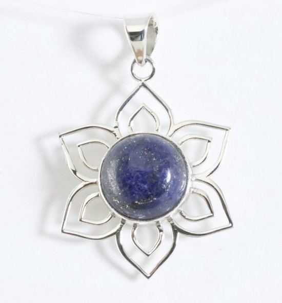 Opengewerkte bloemvormige zilveren hanger met lapis lazuli afbeelding 1