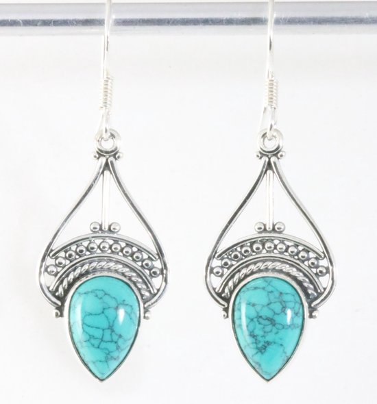 Opengewerkte zilveren oorbellen met turkoois afbeelding 1