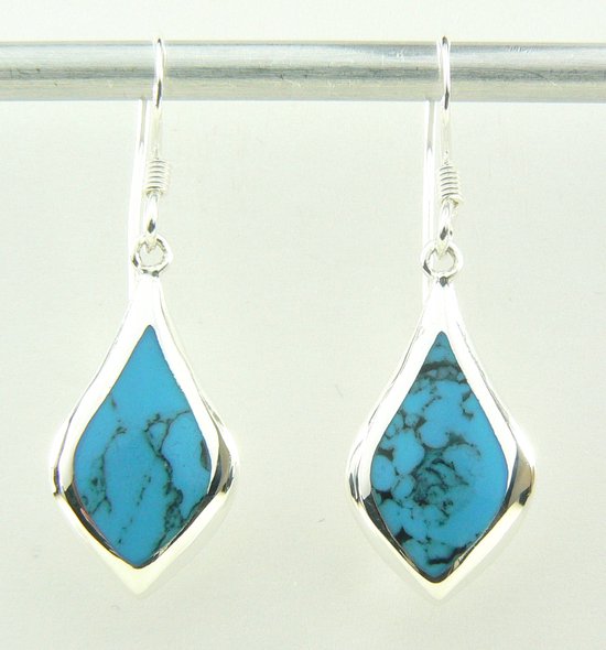 Druppelvormige zilveren oorbellen met blauwe turkoois afbeelding 1