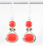Zilveren oorbellen met rode koraal steen afbeelding 1