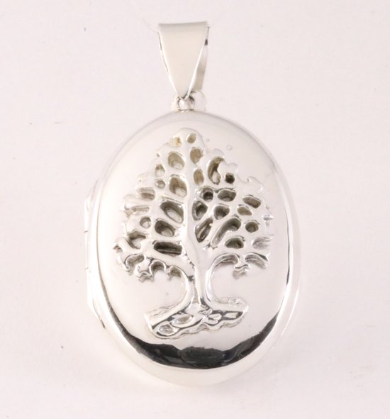 Hoogglans zilveren medaillon met levensboom afbeelding 1