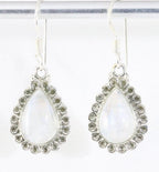 Fijne bewerkte zilveren oorbellen met regenboog maansteen afbeelding 1