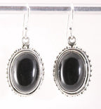 Bewerkte ovale zilveren oorbellen met onyx afbeelding 1