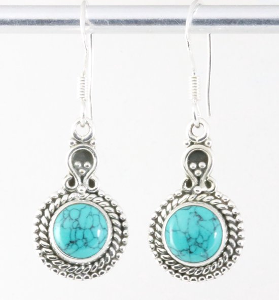 Bewerkte zilveren oorbellen met turkoois afbeelding 1