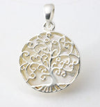 Fijne ronde zilveren hanger met levensboom op parelmoer afbeelding 1