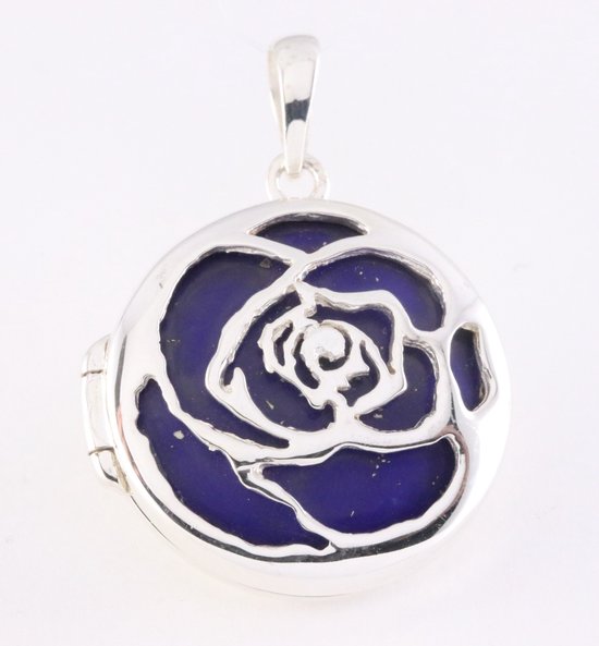 Rond bewerkt zilveren medaillon met lapis lazuli afbeelding 1