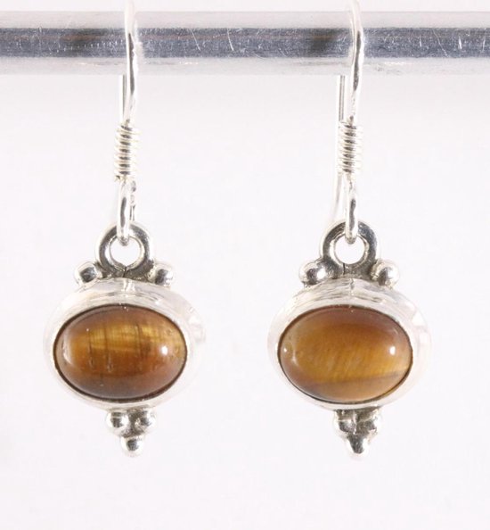 Fijne bewerkte zilveren oorbellen met tijgeroog afbeelding 1
