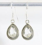 Bewerkte druppelvormige zilveren oorbellen met bergkristal afbeelding 1