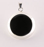 Ronde hoogglans zilveren hanger met onyx afbeelding 1