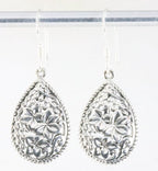 Fijne bewerkte druppelvormige zilveren oorbellen met bloemen afbeelding 1