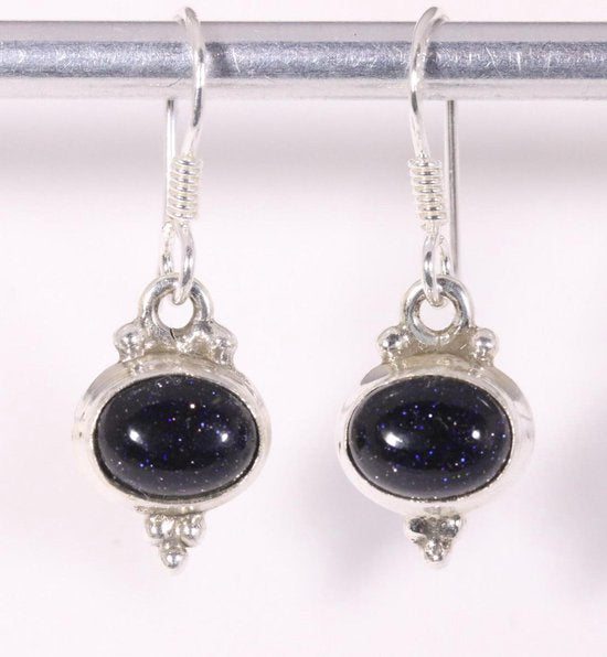 Fijne bewerkte zilveren oorbellen met blauwe zonnesteen afbeelding 1