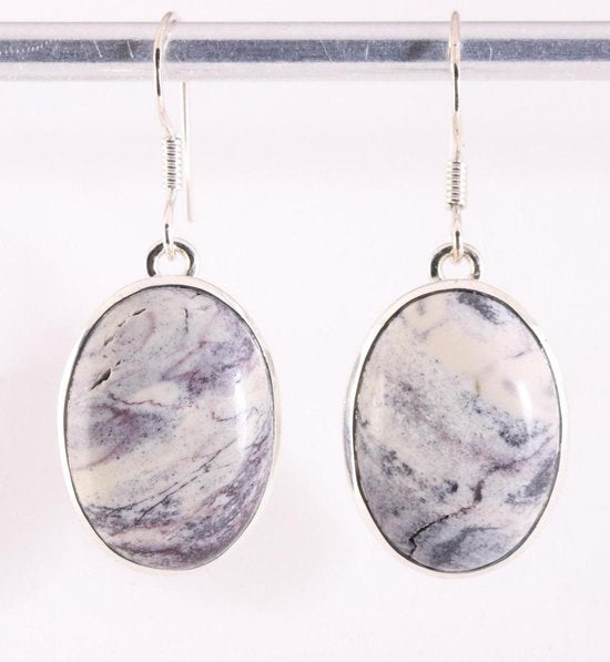 Ovale zilveren oorbellen met porcelein jaspis afbeelding 1