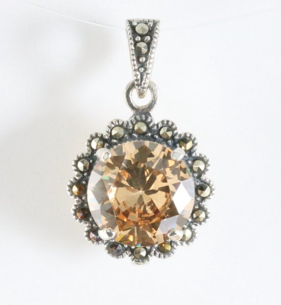 Ronde zilveren hanger met citrien en marcasiet afbeelding 1