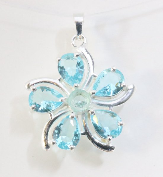 Bloemvormige zilveren hanger met blauwe topaas afbeelding 1