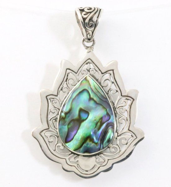 Grote zilveren lotus bloem hanger met abalone schelp afbeelding 1