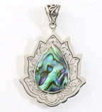 Grote zilveren lotus bloem hanger met abalone schelp afbeelding 1