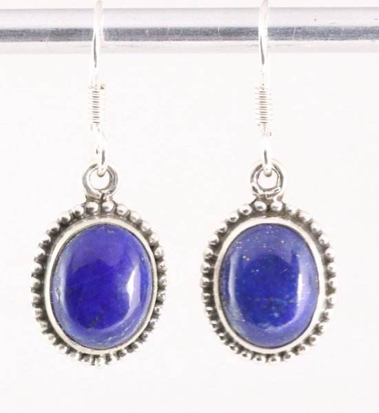 Bewerkte ovale zilveren oorbellen met lapis lazuli afbeelding 1
