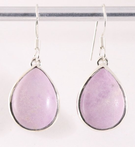 Druppelvormige zilveren oorbellen met roze fosfosideriet afbeelding 1