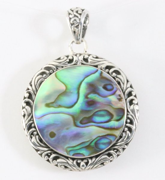 Traditionele bewerkte ronde zilveren hanger met abalone schelp afbeelding 1