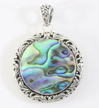 Traditionele bewerkte ronde zilveren hanger met abalone schelp afbeelding 1