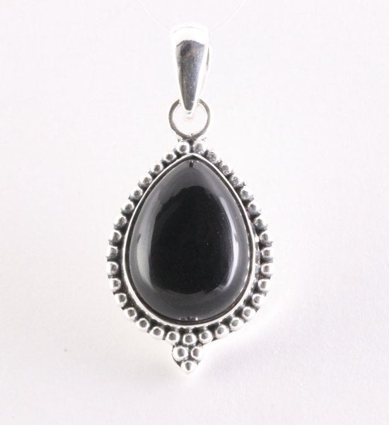 Bewerkte druppelvormige zilveren hanger met onyx afbeelding 5