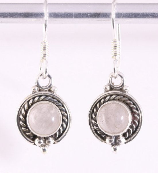 Fijne bewerkte zilveren oorbellen met rozenkwarts afbeelding 1
