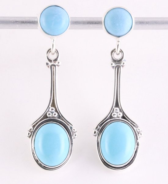 Bewerkte zilveren oorstekers met amazone turkoois afbeelding 1