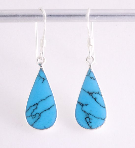 Druppelvormige zilveren oorbellen met blauwe turkoois afbeelding 1