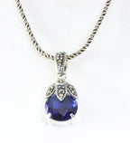 Fijne zilveren hanger met blauwe saffier en marcasiet aan ketting afbeelding 1