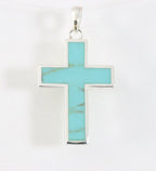 Fijne zilveren kruishanger met groene turkoois afbeelding 1