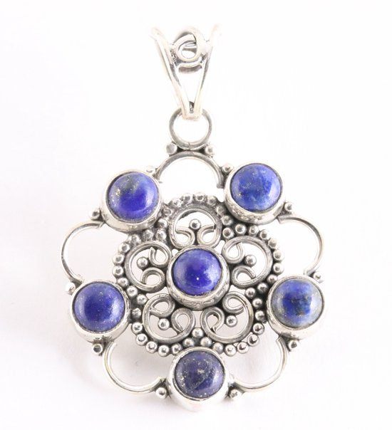 Opengewerkte zilveren hanger met lapis lazuli afbeelding 1
