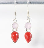Fijne zilveren oorbellen met rode koraal steen en rozenkwarts afbeelding 1