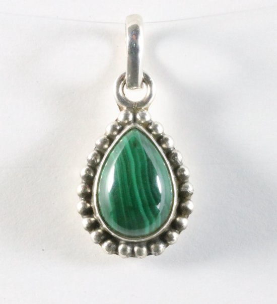 Fijne bewerkte druppelvormige zilveren hanger met malachiet afbeelding 1
