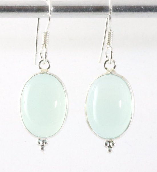 Fijne zilveren oorbellen met aqua chalcedoon afbeelding 1