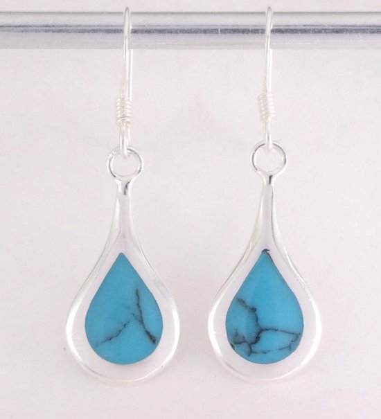 Druppelvormige zilveren oorbellen met blauwe turkoois afbeelding 4