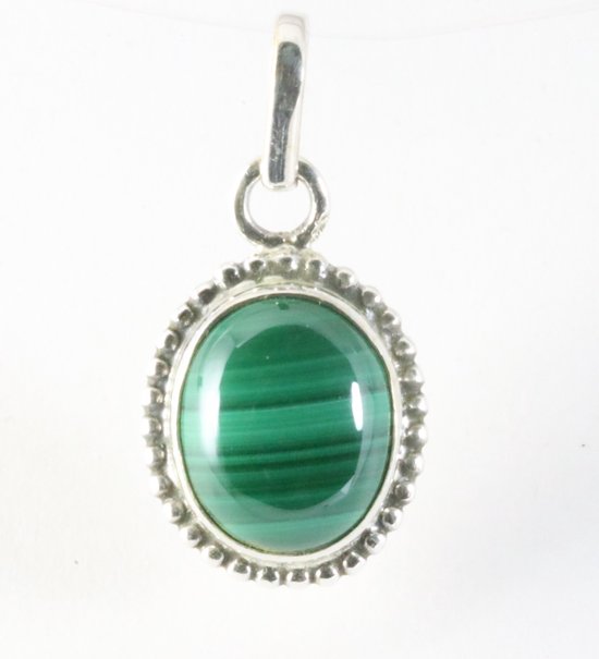 Fijne bewerkte ovale zilveren hanger met malachiet afbeelding 1