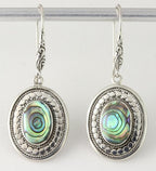 Bewerkte ovale zilveren oorbellen met abalone schelp afbeelding 1